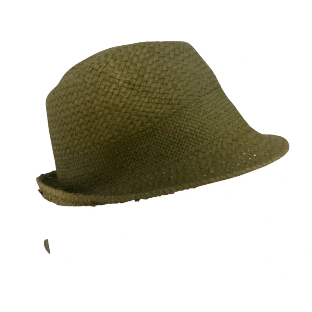 D&Y Olive Green Woven Paper Straw Fedora Sun Hat AFD8449 NWT